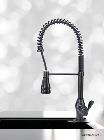 CHLOE ANTIQUE FINISHED |  Single Lever Pull Down Kitchen Faucet - Westmount Waterworks